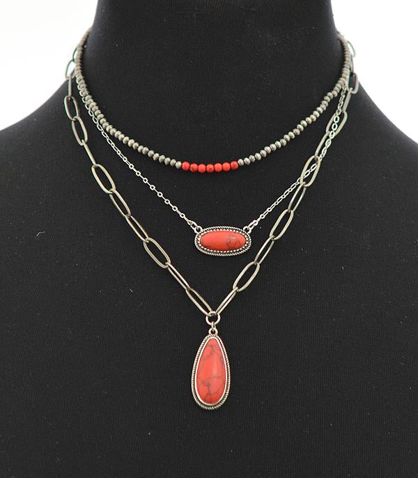 Coral Western Semi Stone Layered Necklace