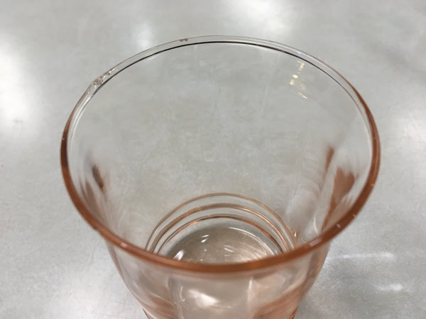 Pink depression juice tumbler glass facet shaped 4”