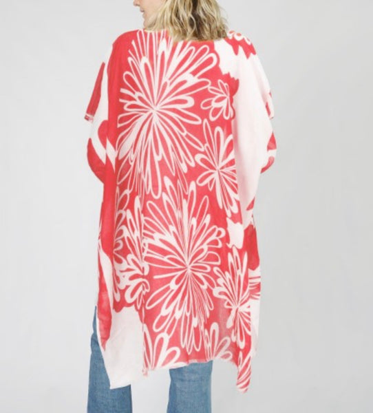 Coral floral print kimono