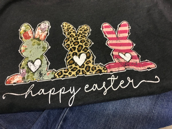 Happy Easter Bunnies Dark Gray Charcoal T-shirt