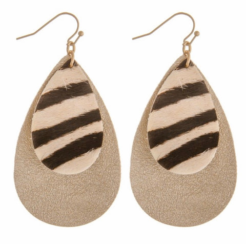 Zebra ivory metallic earrings