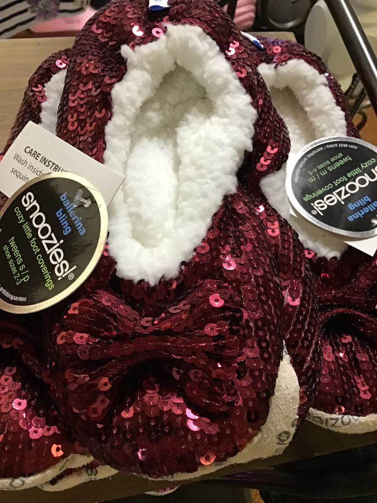 Garnet red Tweens sequin house shoes Snoozie – Morties Boutique