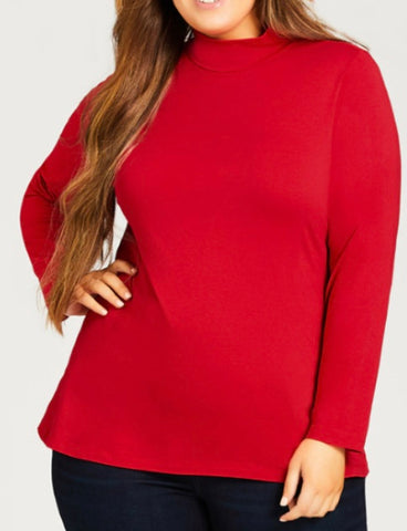 Red mock turtleneck top