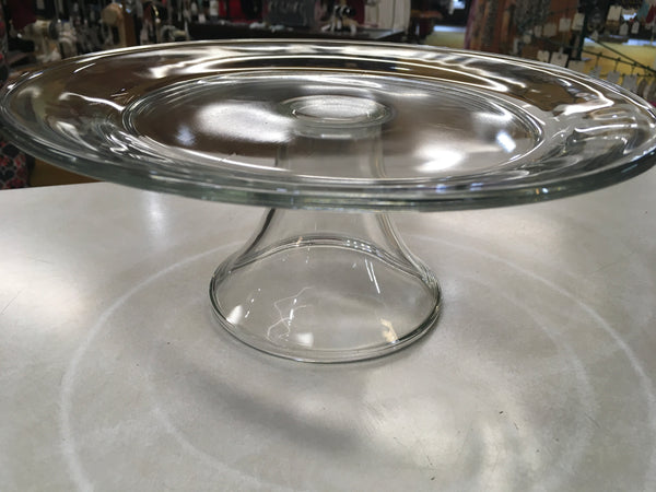 Glass cake plate on pedestal base preowned