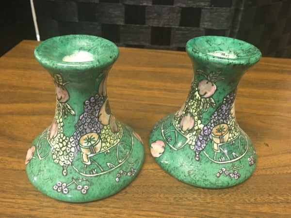 Jade green floral fruit candlesticks Nora Fenton Design Preowned