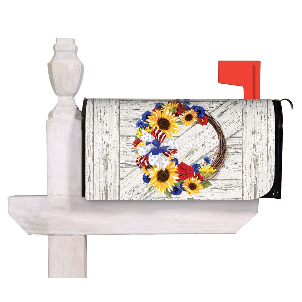 Americana Floral Wreath Mailbox Cover