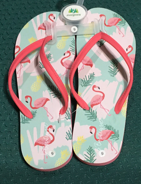Tropical flamingo  flip flops