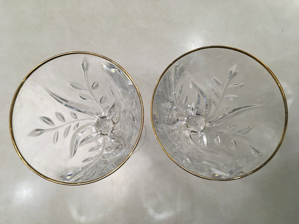 Champagne Wine crystal leaf design stem gold rim glasses 2