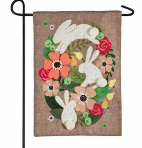 Spring Bunnies Garden Burlap Flag