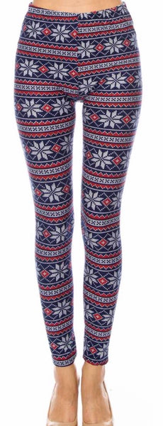 Navy red snowflake print leggings Plus