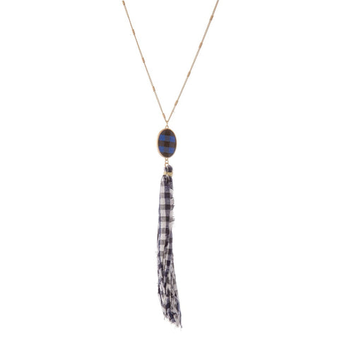 Blue Buffalo Check Tassel Necklace