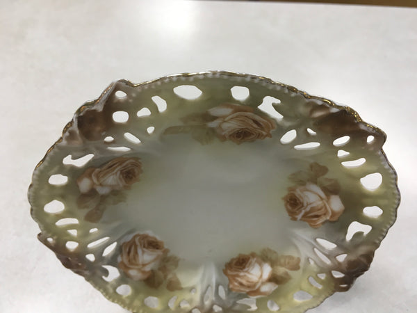 Vintage RS Germany gold rimmed decorative plate brown cream rose