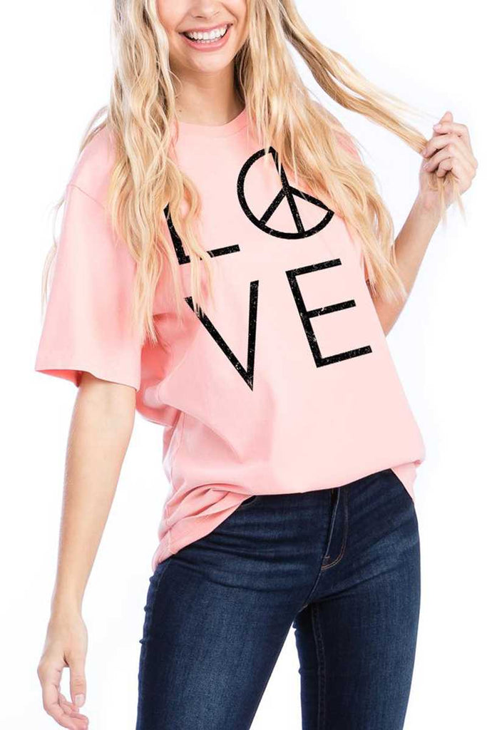 Peach LOVE WITH PEACE SYMBOL TOP