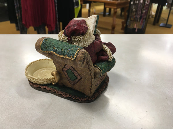 Santa reading with a votive cup holder figurine preowned