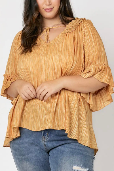 Mustard ruffle neck top Plus