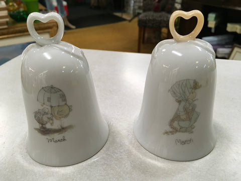 Precious Moments 1986 1987 March bell set of 2 different