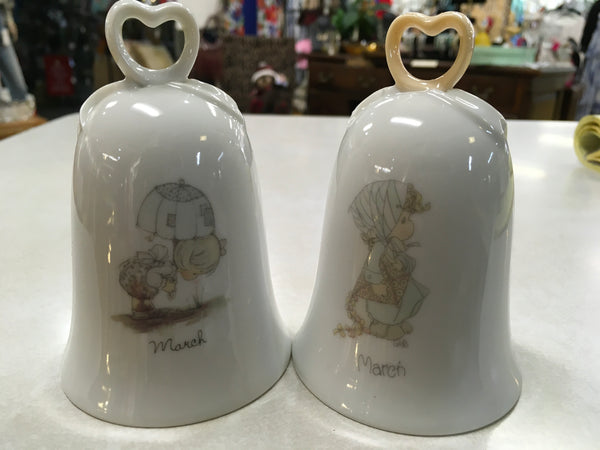 Precious Moments 1986 1987 March bell set of 2 different