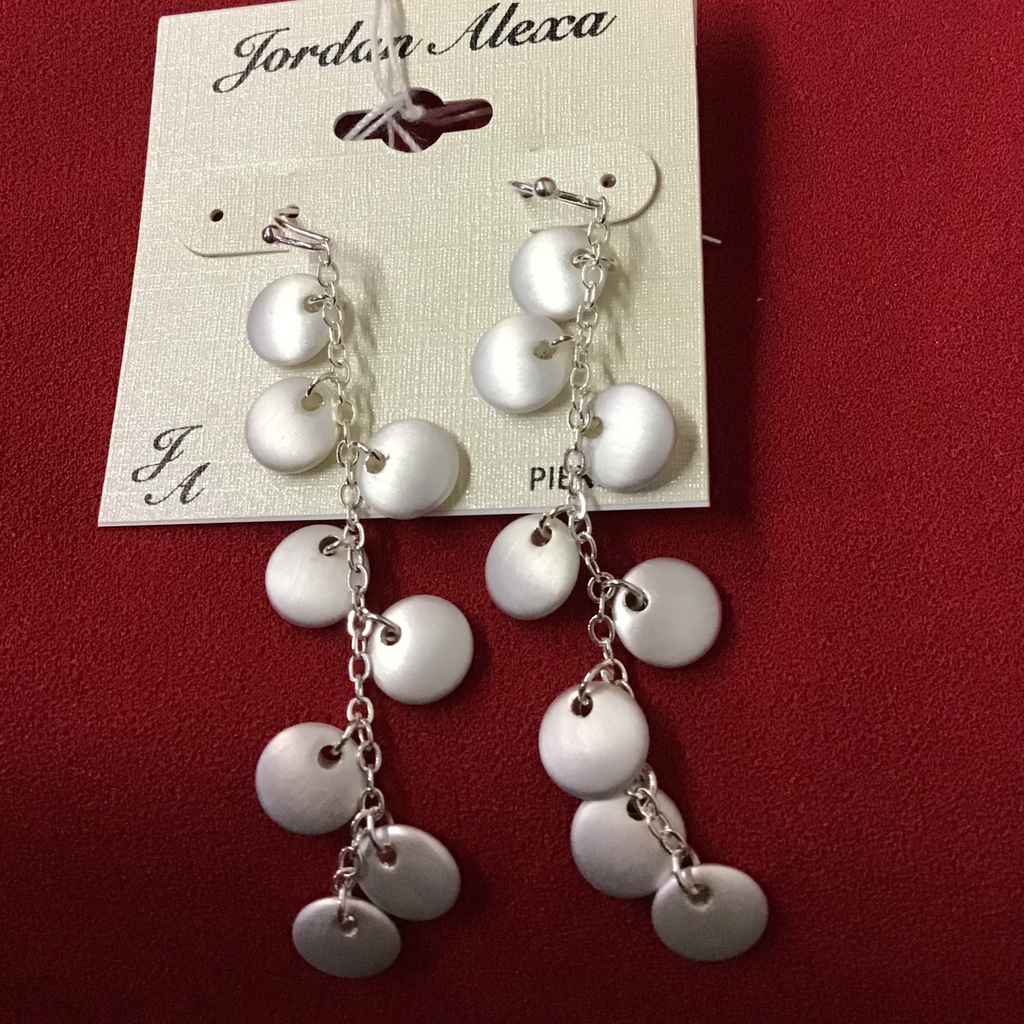 Silver tiny discs 3” drops earrings