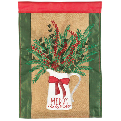 MERRY CHRISTMAS pitcher burlap garden flag