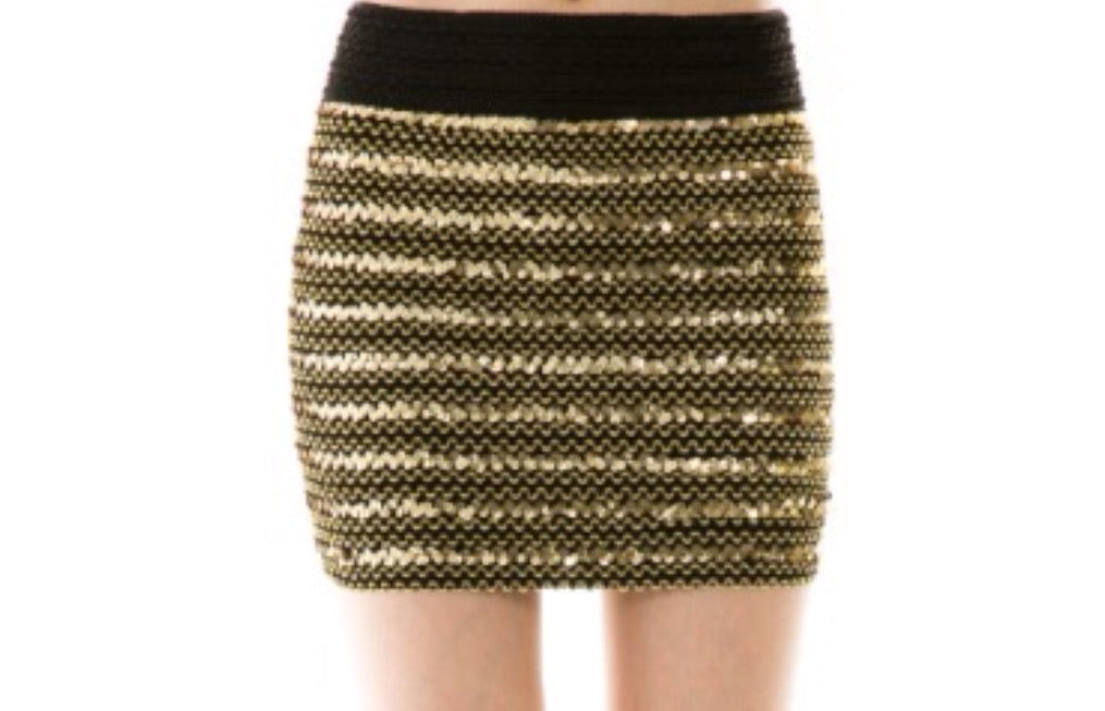 Gold black sequin stretch mini skirt