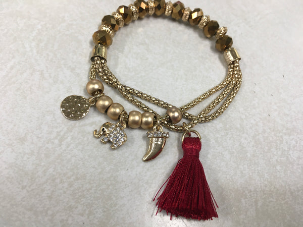 Red tassel stretch bracelet