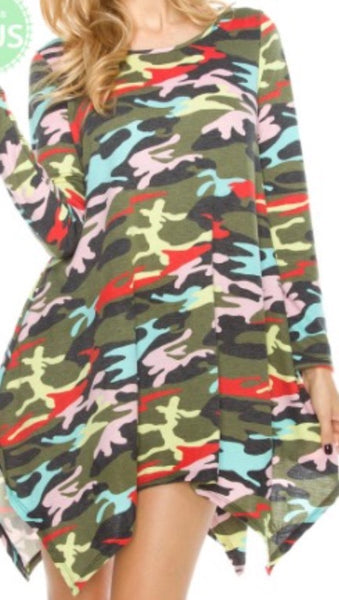 Camouflage printed asymmetrical dress Plus