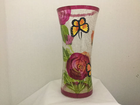 Botanical Butterfly crackled glass vase
