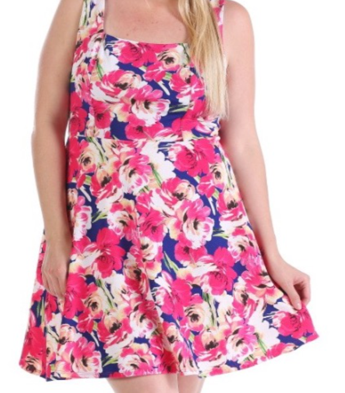 Royal blue navy and pink Floral swing dress PLUS