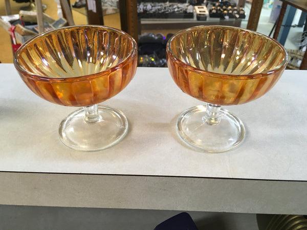 Vintage amber carnival ice cream dish clear footed preowned set of 2