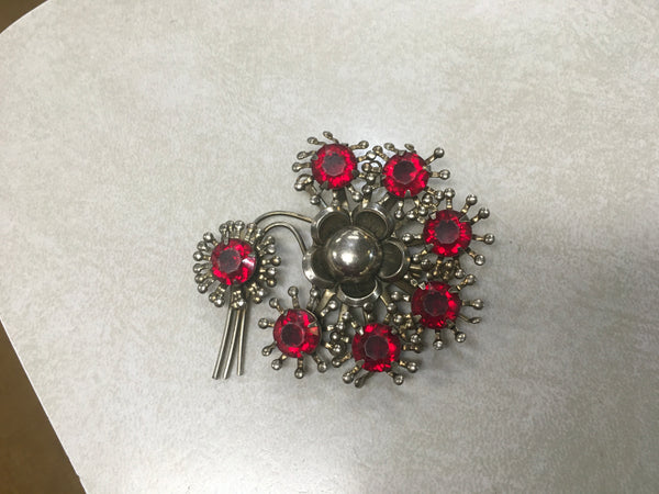 Vintage fabulous Red Flower and Stone brooch pin