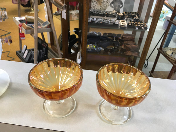 Vintage amber carnival ice cream dish clear footed preowned set of 2