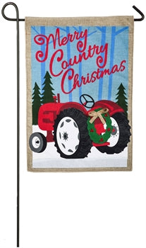 Merry Christmas country tractor burlap garden flag