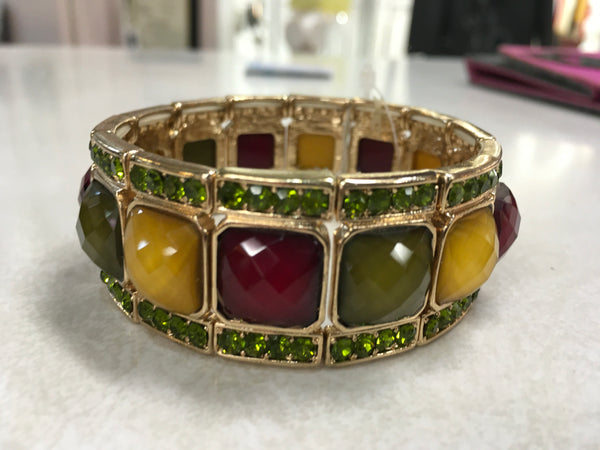 Burgundy Mustard Olive stretch bracelet