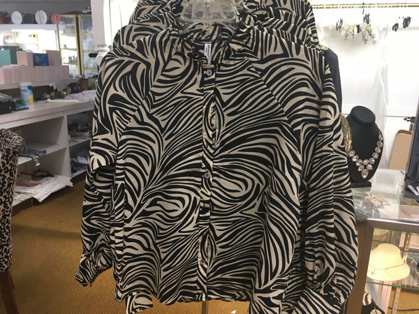 Taupe Black Zebra Button Down Shirt