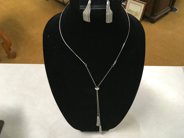 Silver collar tassel necklace set