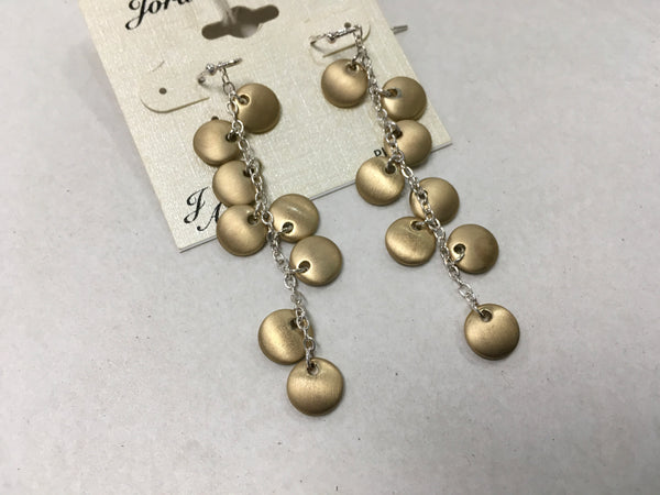 Gold dangle disc 3” drop earrings