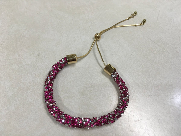 Fushcia Pink Rhinestone adjustable bracelet
