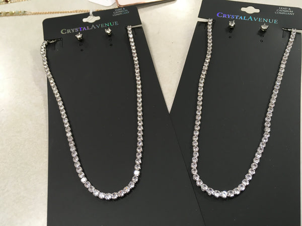 CZ rhinestone choker necklace set