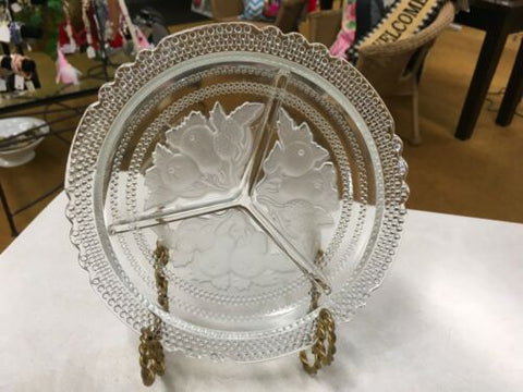 Vintage glass nobs and frosted fruit design 3 divided tray
