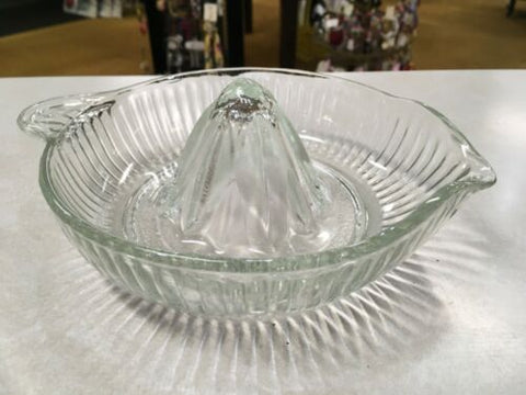 Vintage clear glass orange juicer with handle and spout